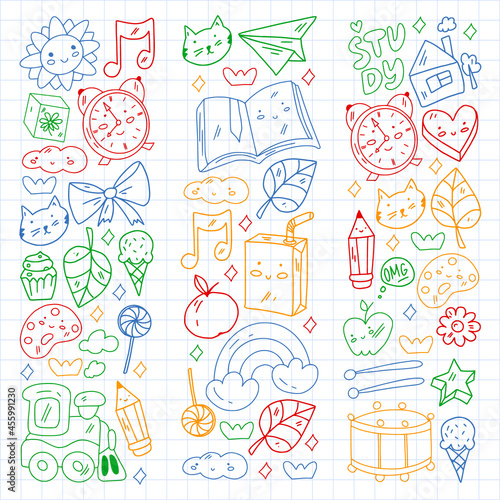 Vector pattern with school icons. E-learning, online education.