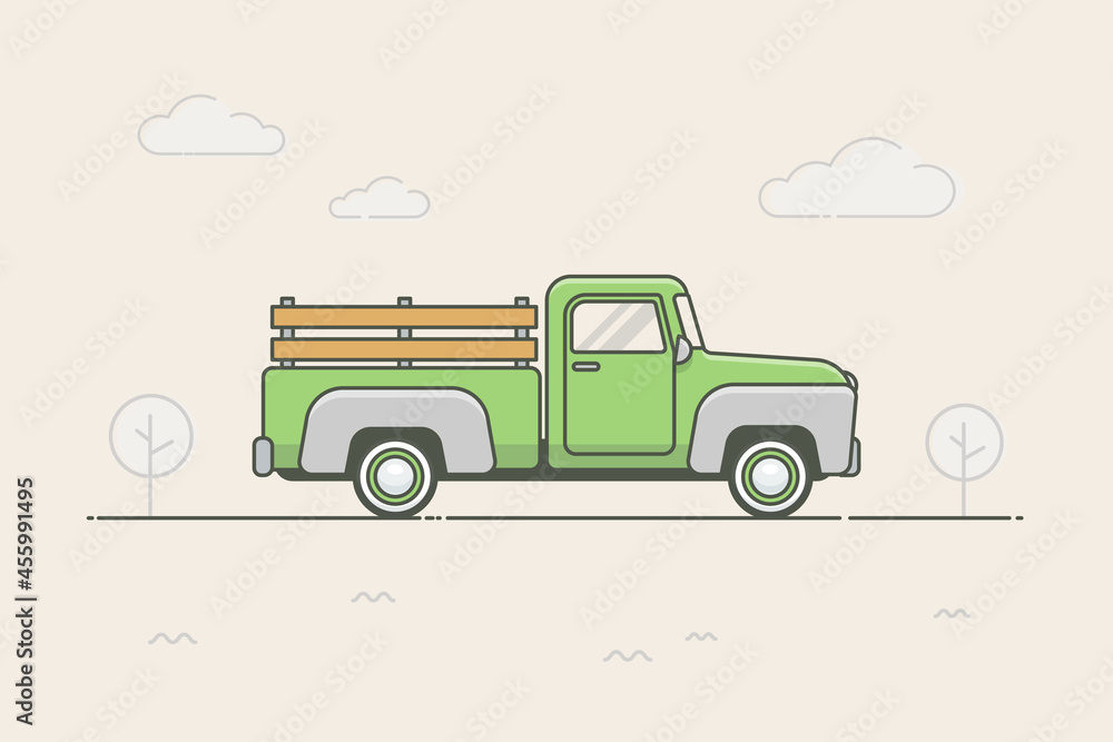 Farmer's vintage pick up truck vector illustration