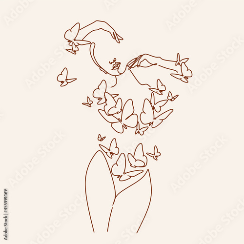 Minimal Woman Art. One Line Art. Naked Woman Wall Art. Nude Print. Naked Female Pose. Flower body 