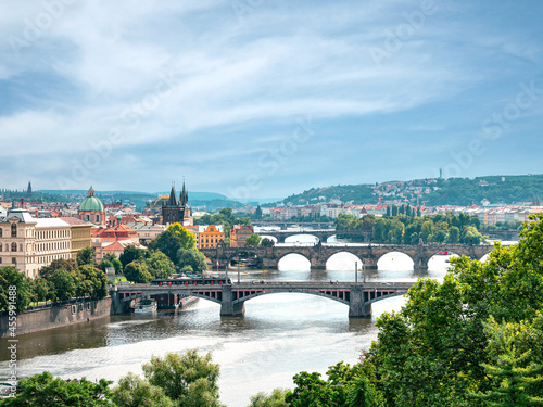 panoramic view of Prague. Czech republic. Travel and sights of city breaks. landmarks, travel guide and postcard. © eplisterra