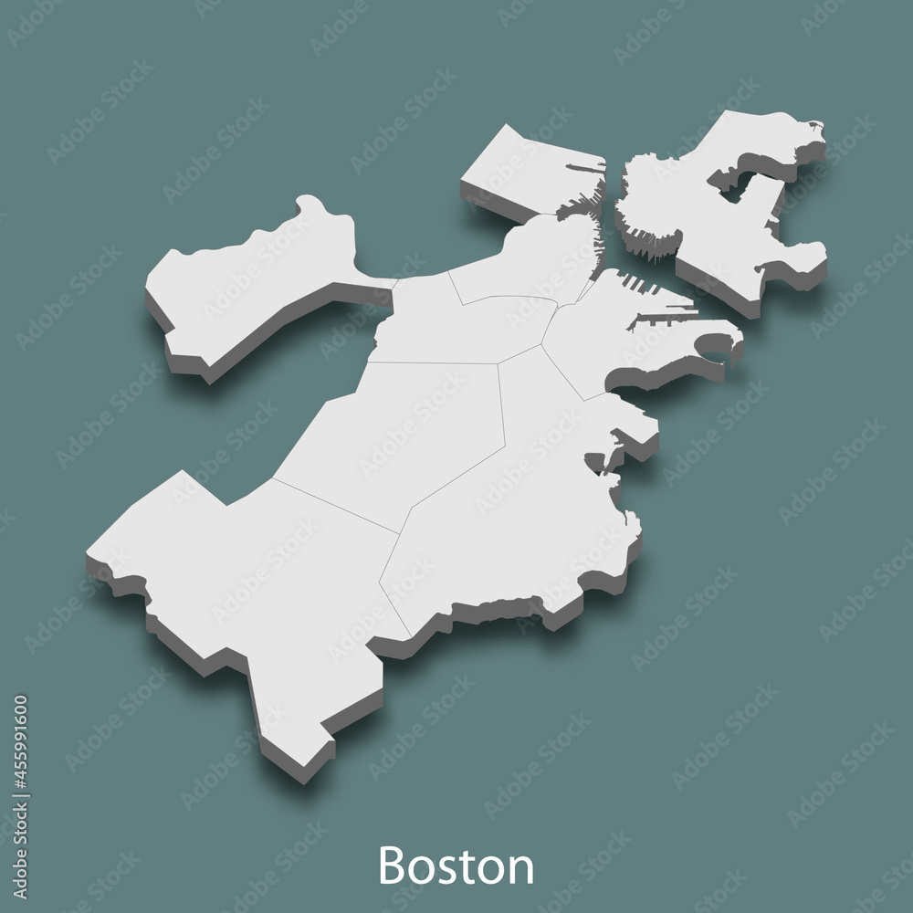 3d isometric map of Boston is a city of United States