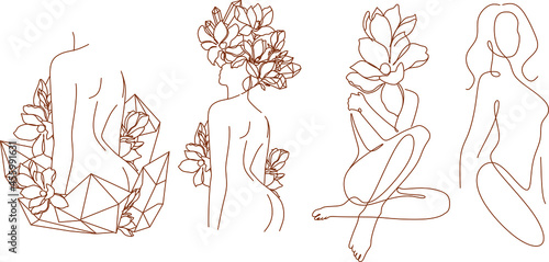Minimal Woman Art. One Line Art. Naked Woman Wall Art. Nude Print. Naked Female Pose. Flower body 