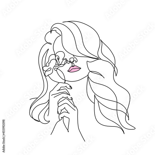 Minimal woman face line art. Woman portrait for beauty salon, logo and emblem. Contemporary portrait line art vector for label and cosmetics