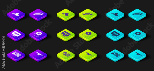 Set Skateboard wheel, deck and park icon. Vector