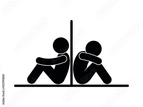 people sit by the wall, resting man icon, stick figure isolated pictogram, vector man illustration