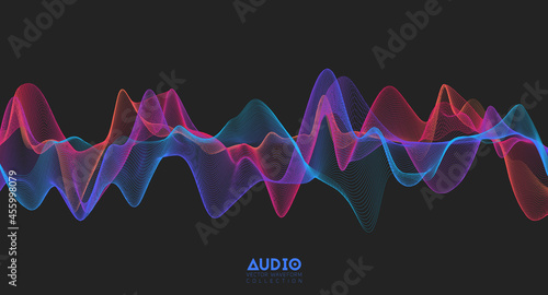 3d audio soundwave. Colorful music pulse oscillation. Glowing impulse pattern photo