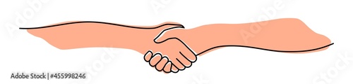 Handshake, agreement, introduction banner hand drawn with single line