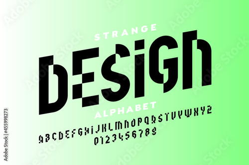 Strange modern style font design, alphabet letters and numbers vector illustration