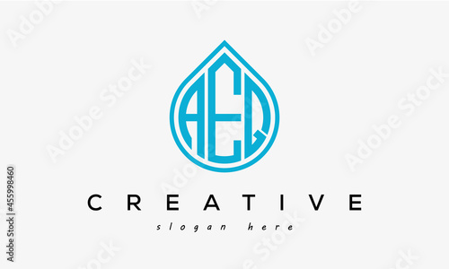 Water drop letter AEQ logo initial template vector

