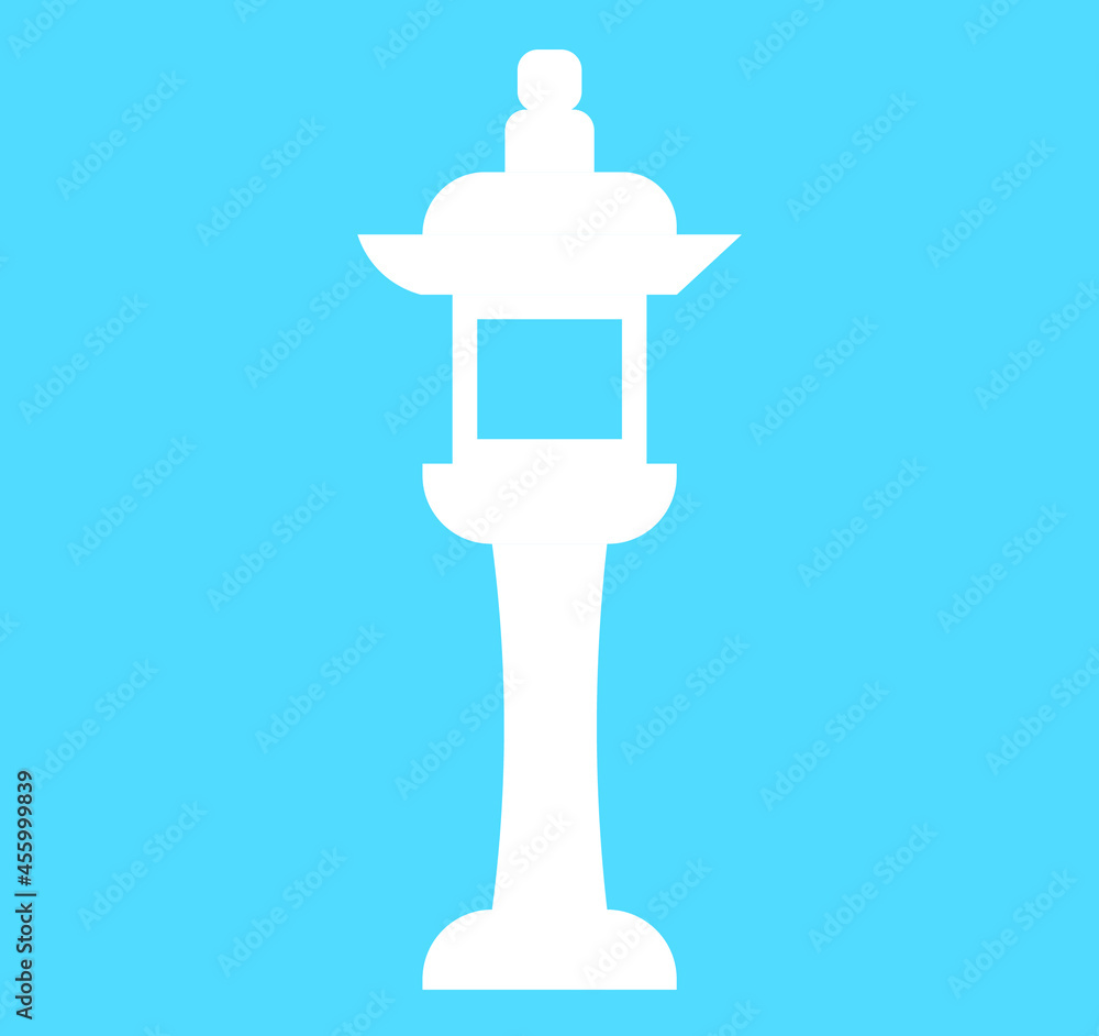 vector illustration of a japanese garden lantern. White silhouette isolated on blue. Pedestrial traffic sign vector illustration of a japanese garden lantern. White silhouette isolated on blue. Pedestrial traffic sign