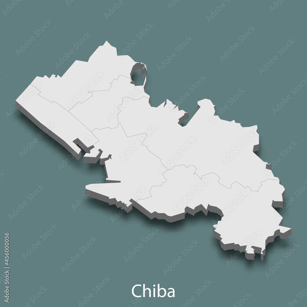3d isometric map of Chiba is a city of Japan