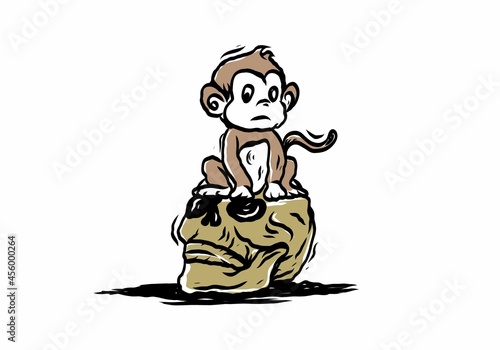 Skull head and little monkey illustration drawing