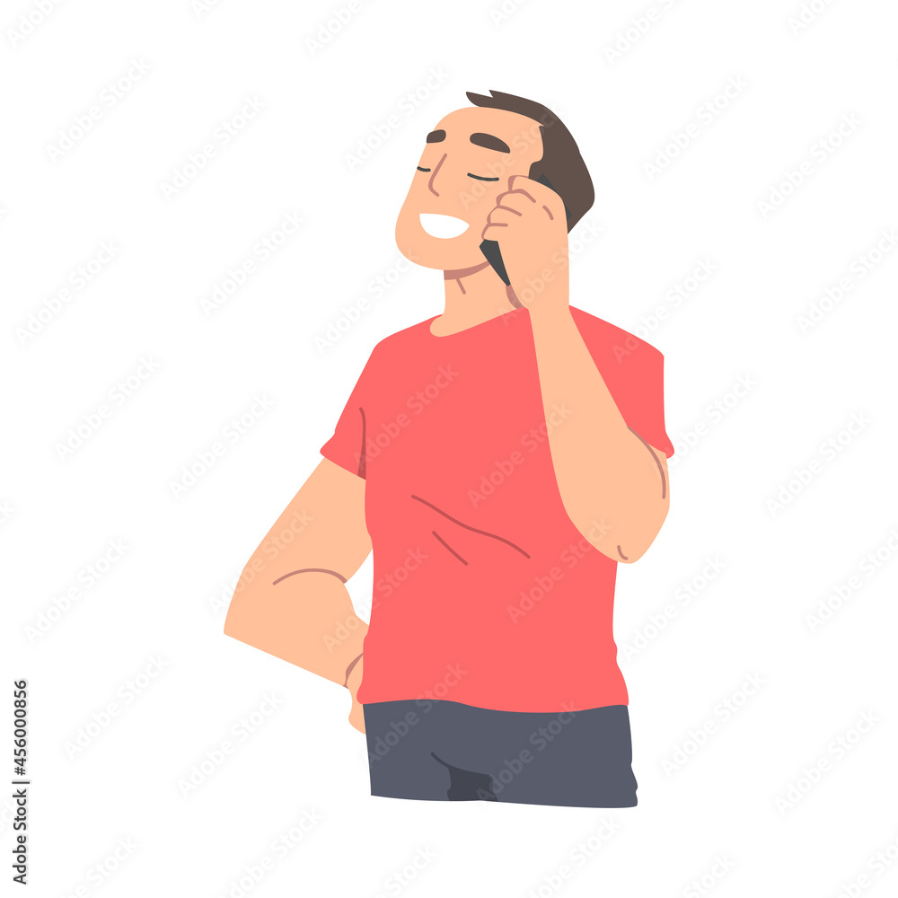 Excited Male Receiving Good News Speaking by Phone and Smiling Happily Vector Illustration Excited Male Receiving Good News Speaking by Phone and Smiling Happily Vector Illustration