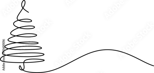 Christmas pine fir tree line art. Continuous one line drawing. Vector illustration minimalistic design. 2022 year, Christmas and New Year, Christmas tree type concept, New Year. Year of the tiger.