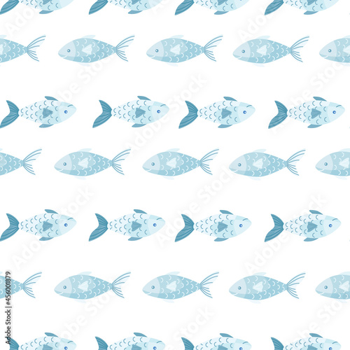 Seamless pattern fish on white background. Modern ornament with sea animals.