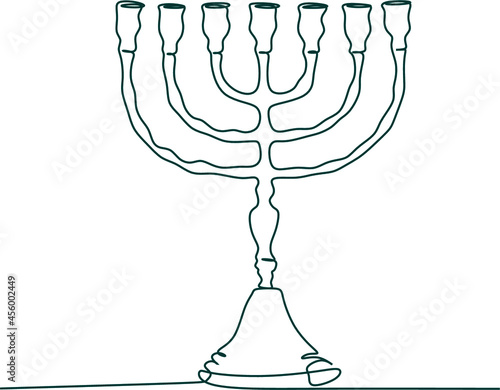 Hanukkah set of line art menorah icon isolated on black background. Religion icon. Hanukkah traditional symbol. Line drawing of jew, jewish symbol