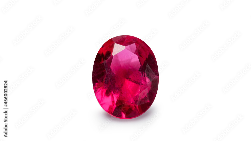 Red Ruby gemstone Round Cut isolate on white background, close up shot Red Ruby gemstone Round Cut isolate on white background, close up shot
