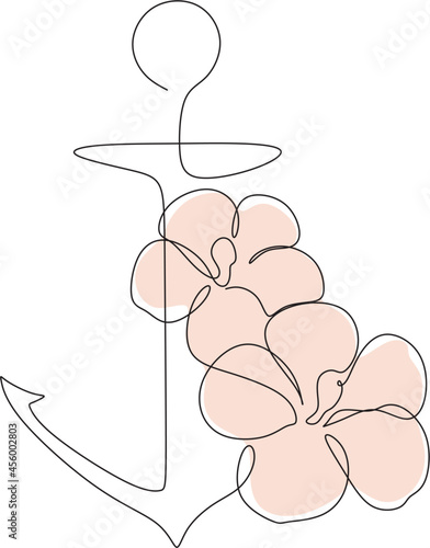 Anchor with flowers line art. anchor vector. Sea minimal logo