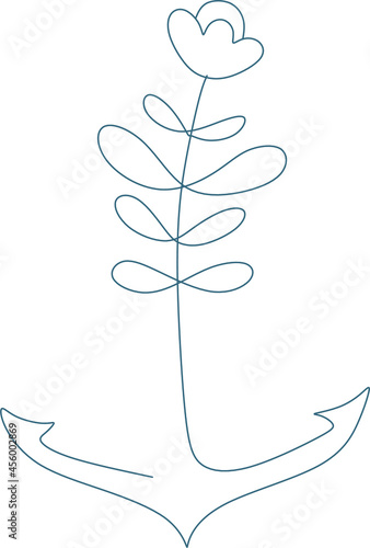Obraz na plátně Anchor with flowers line art. anchor vector. Sea minimal logo