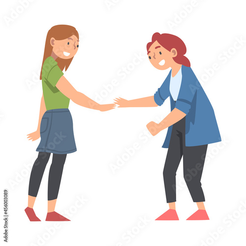 Happy Woman Character Putting Their Hands Together Showing Unity and Solidarity Vector Illustration