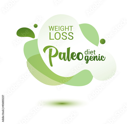 Paleo diet frendly badge. Green amoeba design of sticker for paleo diet menu, poster, flyer.