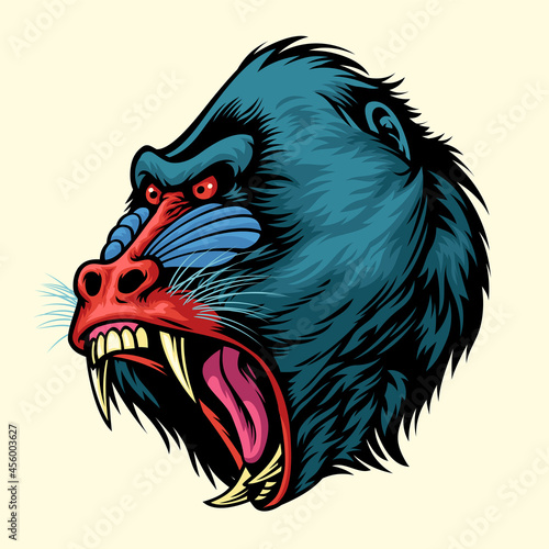 Foto Angry hand drawn of mandrill monkey head
