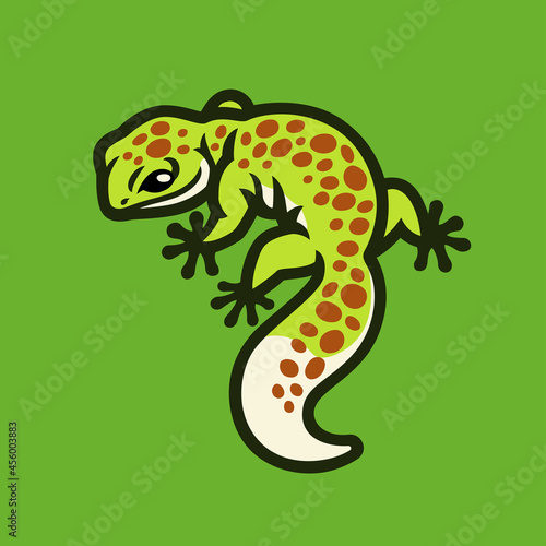 Cute green leopard gecko lizard logo