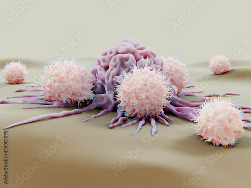 Natural killer cells attacking a cancer cell photo