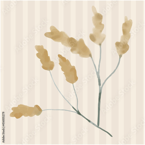 Ilustración vectorial de lavanda color dorado con fondo a rayas en tonos beige