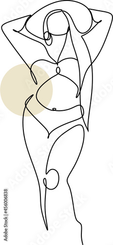 Beautiful woman plus size body line art illustration. Minimalist linear female oversize figure. Abstract nude sensual line art. Simple body positive elegant poster.