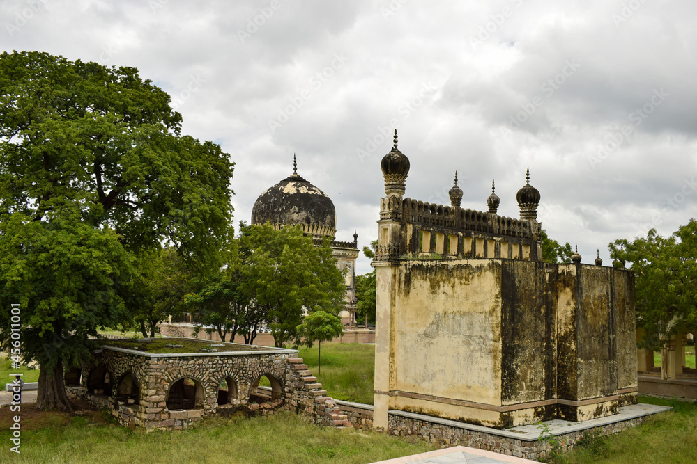 Fototapeta premium Antique Islamic Architectural Art Seven Tombs Dome of Qutub Shahi Rulers of Hyderabad