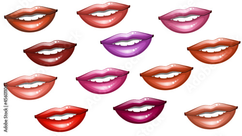 Mouth expressions lips body language realistic set with bright drawing attention lipstick colors transparent Vector