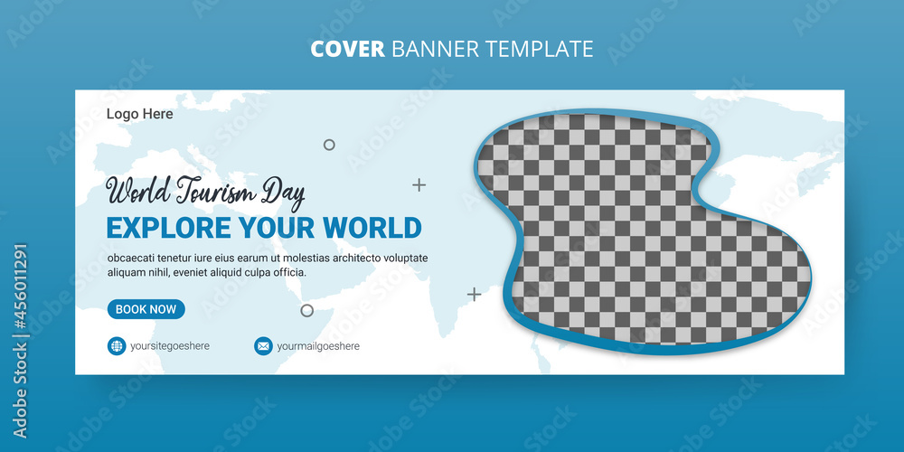world tourism day blue color facebook cover template (eps and ai format