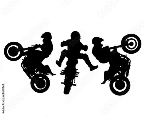 Man in protective clothing rides a sports bike. Isolated silhouette on a white background