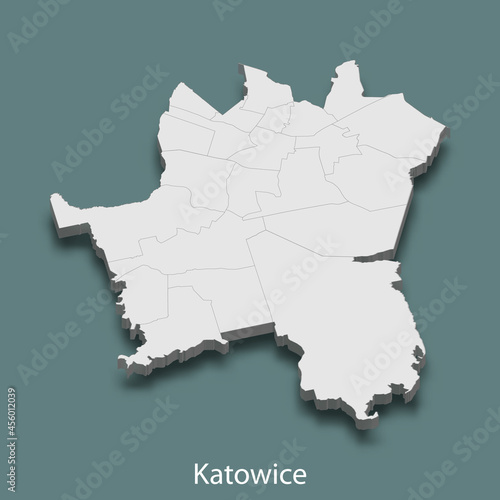 Photo 3d isometric map of Katowice is a city of Poland