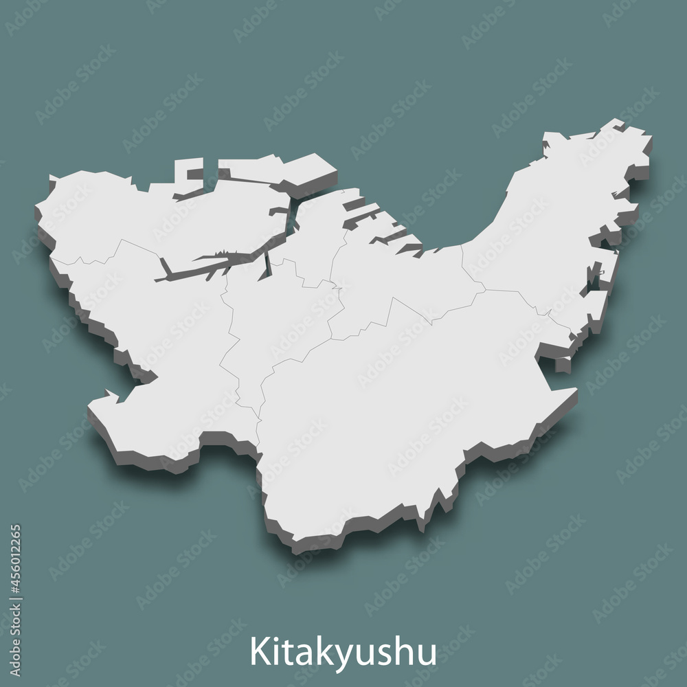 3d isometric map of Kitakyushu is a city of Japan