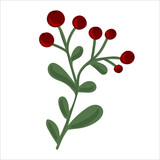 Winter branch with leaves and berries. Christmas floral illustration for invitations, greeting card, textile, fabric, posters.