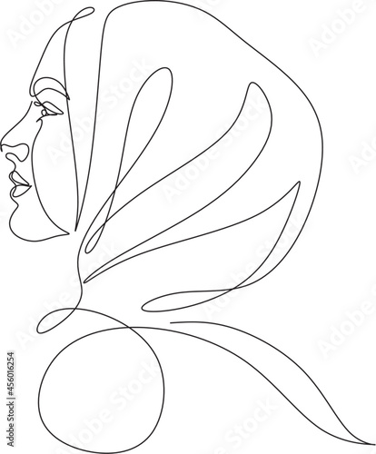 Beautiful women in hijab line art drawing