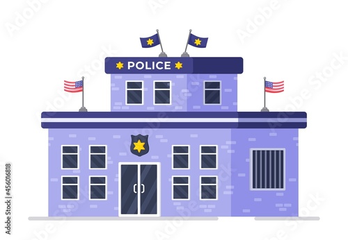 Vector illustration of police building design. Police department. Precinct. Vector isometric icon representing the police building. American police. 