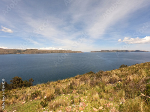 View of the Sun Island from the Moon Island on Lake Titicaca