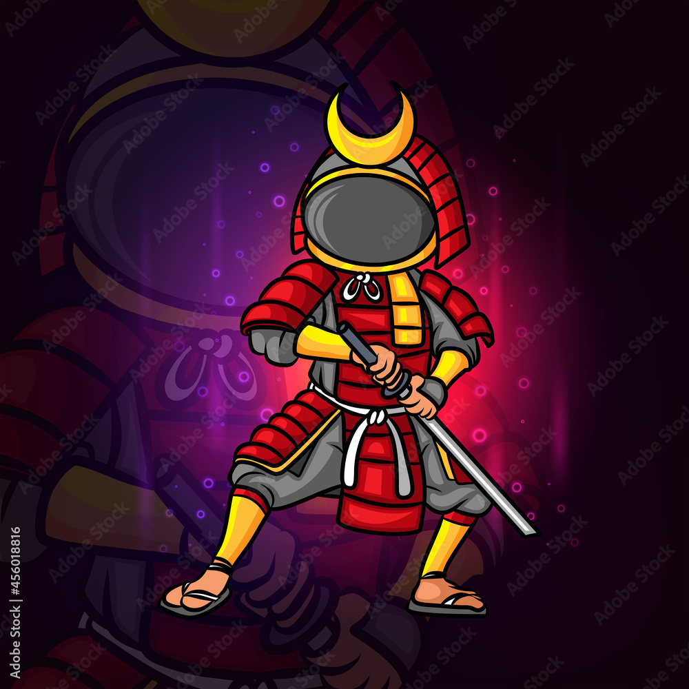 Obraz premium The cool samurai man with the astronaut helmet esport logo design
