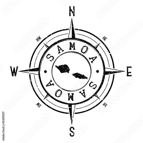Samoa Stamp Map Compass Adventure. Illustration Travel Country Symbol. Seal Expedition Wind Rose Icon.