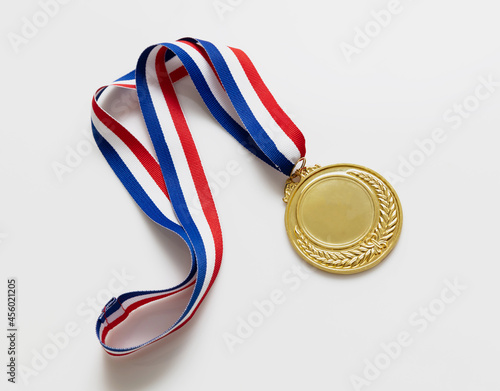 Принти на полотні Gold medal. Champion trophy award and ribbon. Prize in sport for