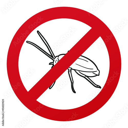 Cockroach Symbol Isolated on White Background. Insect Pest Vector Illustration Prohibition Stop Sign.