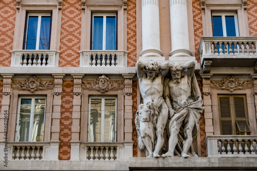 Italy. Liguria. Genoa. Caryatids of a facade of a palace