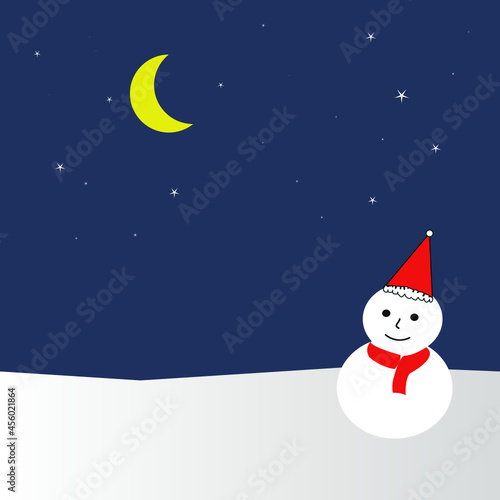 snowman and moon with star ,copy space for text editing 