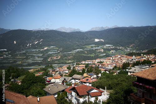 Barga town and Alpi Apuane mountains in winter. Garfagnana, Tuscany, Italy Europe 