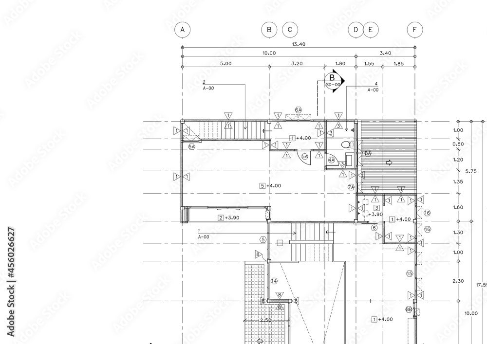 Floor plan designed building on the drawing. Floor plan designed building on the drawing.