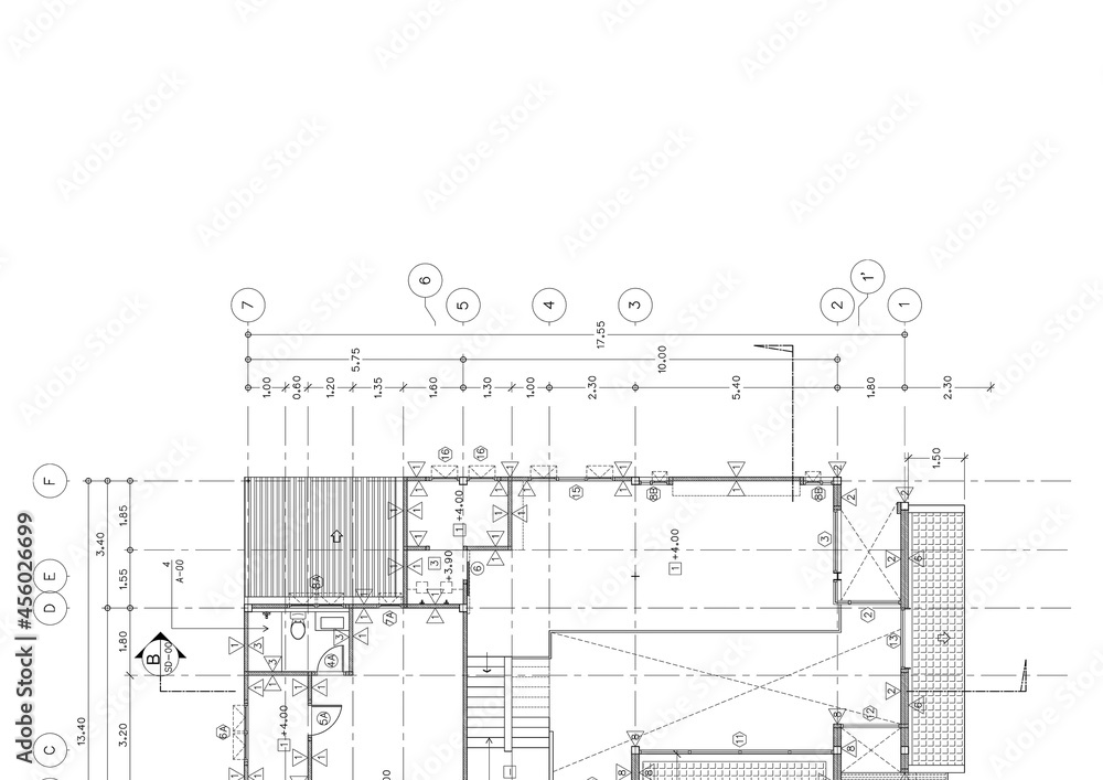 Floor plan designed building on the drawing. Floor plan designed building on the drawing.