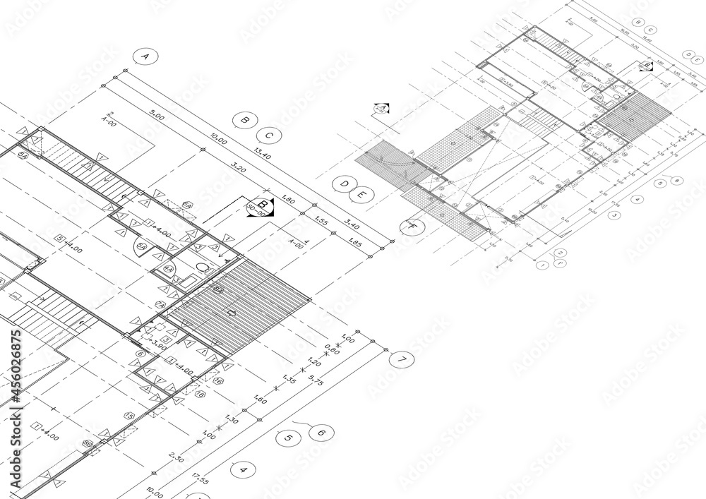 Floor plan designed building on the drawing. Floor plan designed building on the drawing.